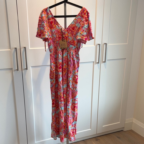 Anthropologie Able the Label Navaeh Pink and Orange Floral Maxi Dress - Picture 2 of 8